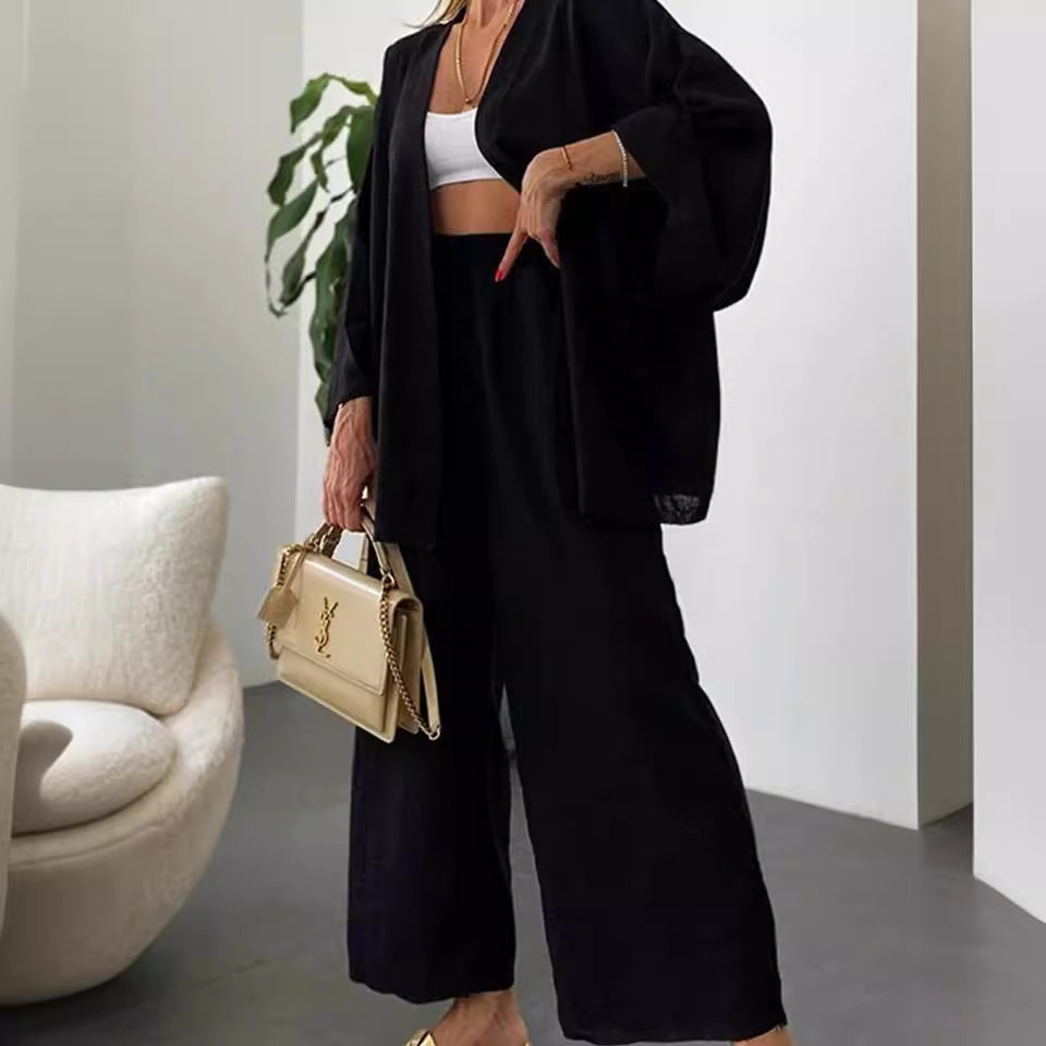 Damen casual Lounge-Set mit weiten Ärmeln und elastischem Bund Drune