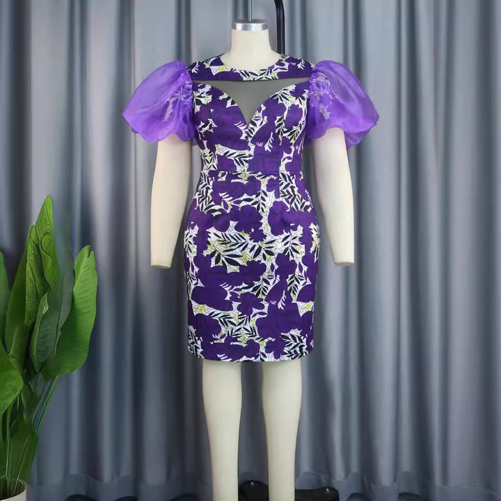 Damen Kleid mit floralem Muster und voluminösen Chiffonärmeln Drune