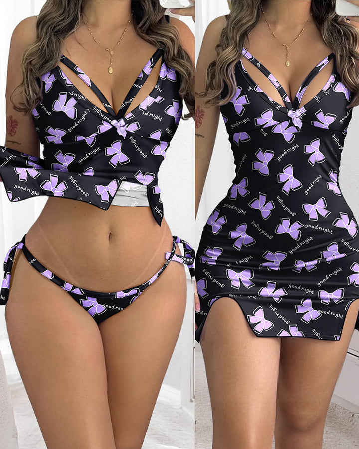 Damen Modisches Bikiniset mit verspieltem Aufdruck Drune