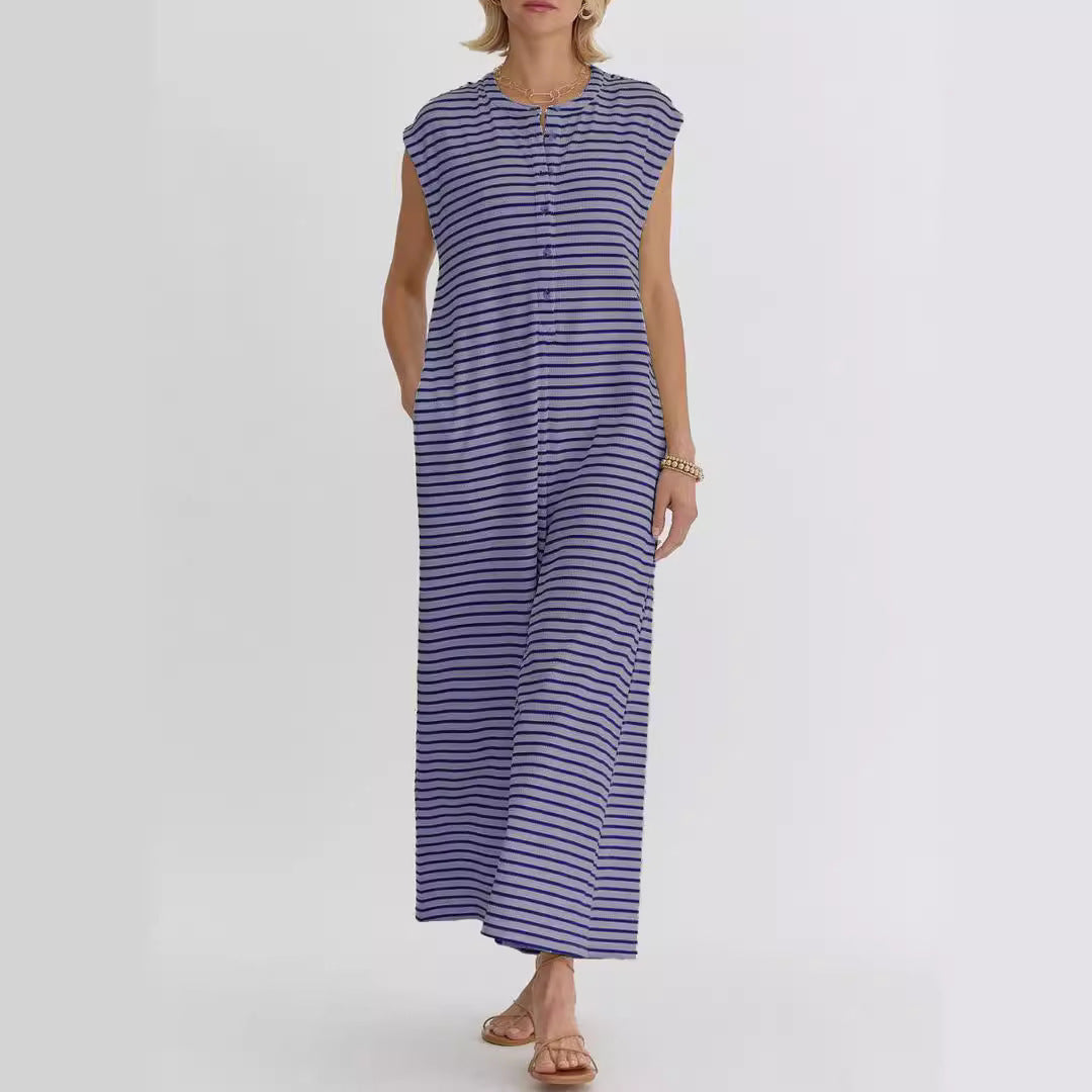 Damen lässiger Jumpsuit mit modernem Streifenmuster und praktischen Taschen Drune