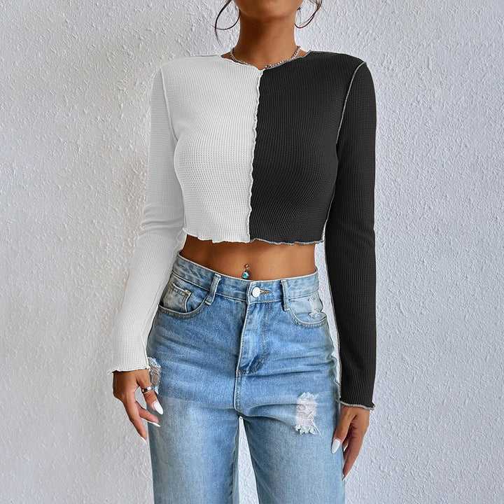 Damen cropped Langarmshirt mit zwei Farben und modischem Rippdesign Drune