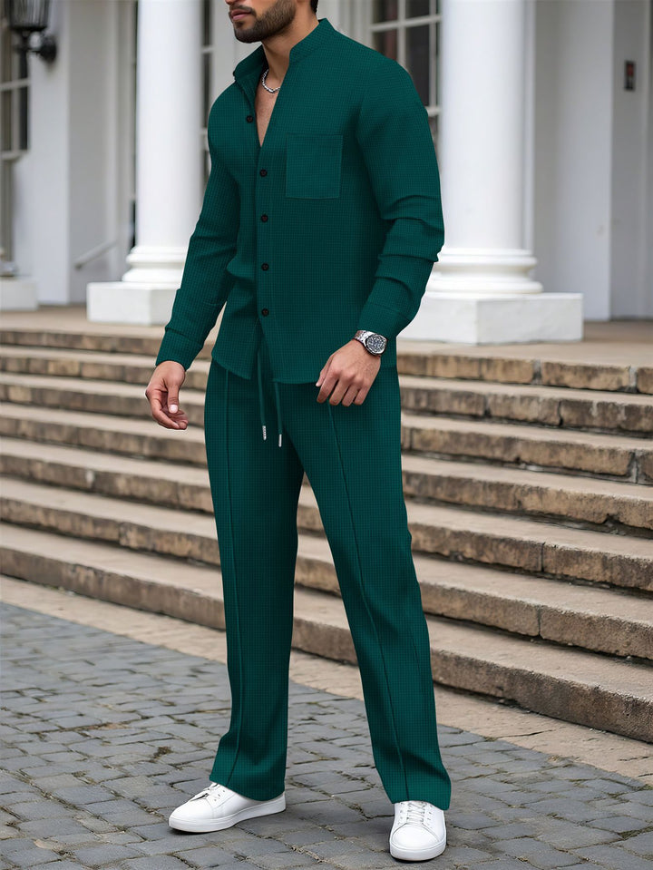 Herren nan lässiges Hemd-Hose Lounge-Set aus strukturiertem Baumwollmischgewebe Drune