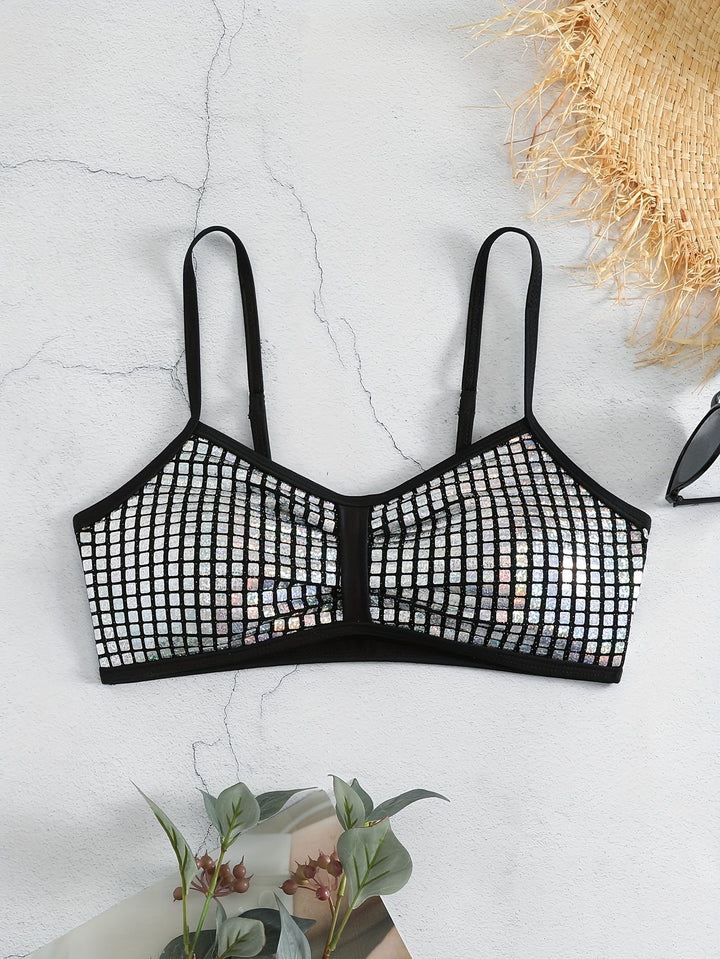 Damen Crop-Bikini-Top mit glitzerndem Netzdesign Drune