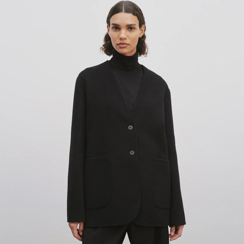Damen eleganter Strickblazer mit großem Revers und praktischen Taschen Drune