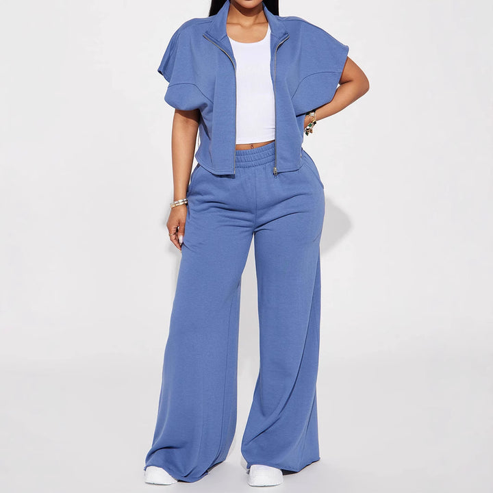 Damen nan weite Highwaist Palazzo-Loungehose mit doppelt gerafftem Komfortbund und fließender Wide‑Leg-Silhouette Drune
