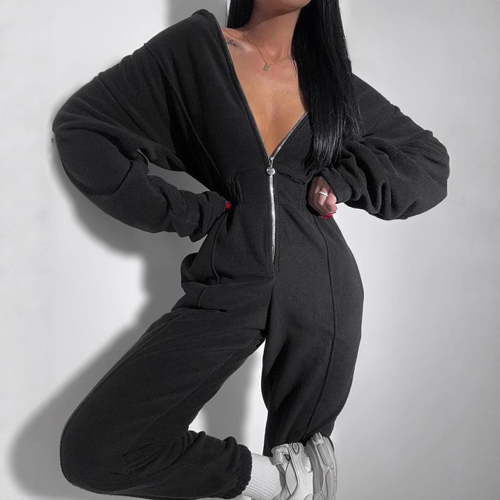 Damen Fleece-Jumpsuit mit Reißverschluss und Kapuze Drune