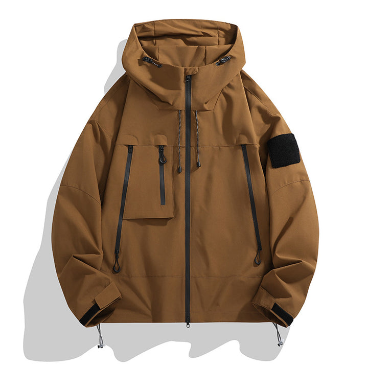Herren funktionale Outdoor-Jacke mit verstellbarer Kapuze und mehreren Taschen Drune