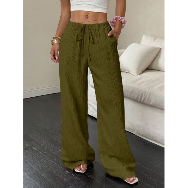 Damen lässige und weite Freizeit-Hose mit elastischem Bund und Bindegürtel Drune