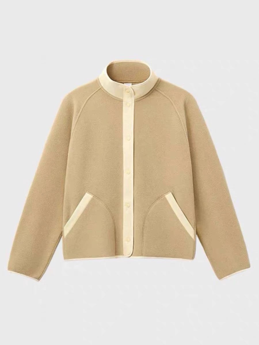 Damen kuschelige Fleece-Jacke mit elastischem Kragen und praktischen Taschen Drune