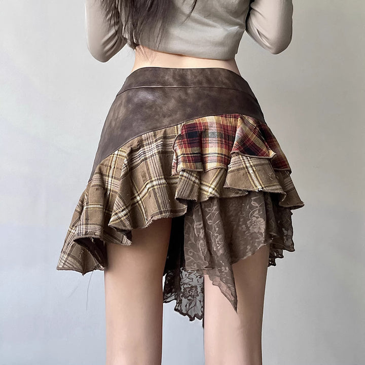 Damen Modischer Wickelrock mit asymmetrischem Schnitt und lässigen Rüschendetails Drune