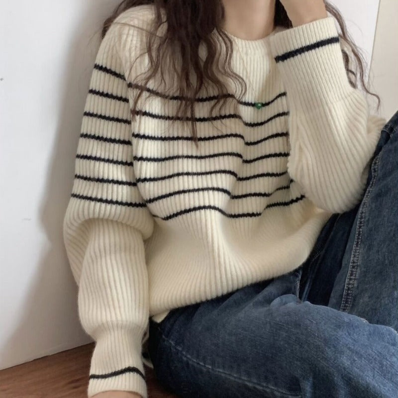 Damen lässiger Pullover mit streifenförmigem Muster und modernem Schnitt Drune