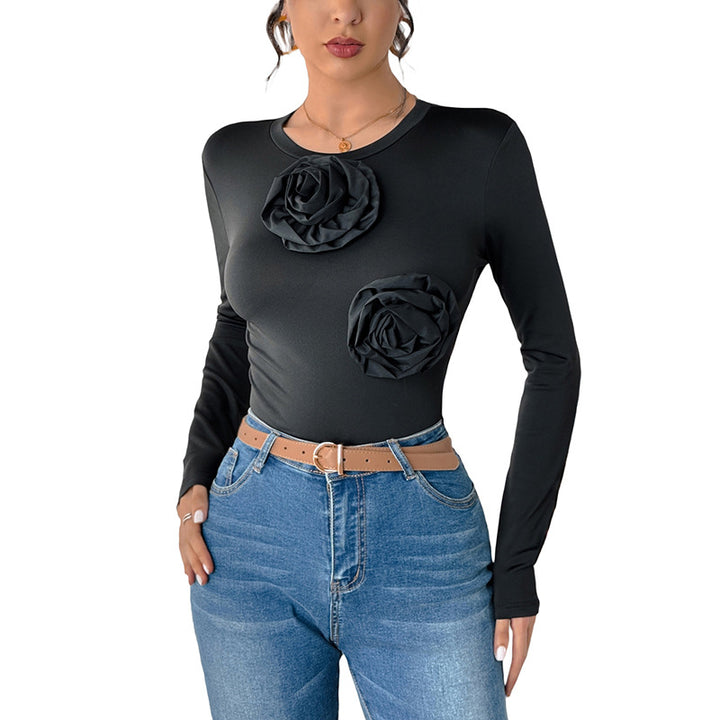 Damen eleganter Body mit strukturiertem Stoff und floralen Akzenten Drune