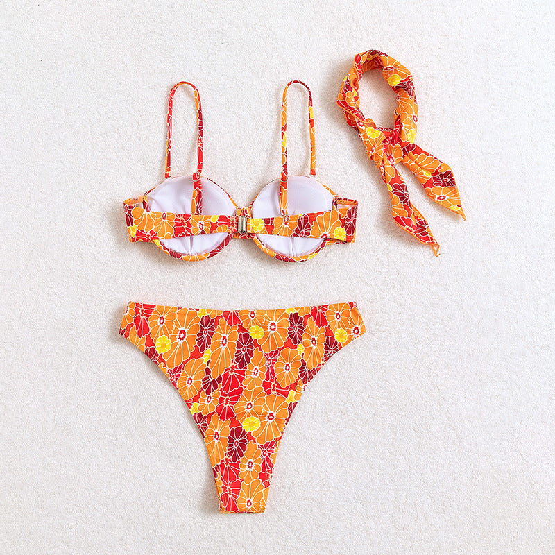 Damen Triangel-Bikini mit buntem Blumenmuster und verstellbaren Trägern Drune