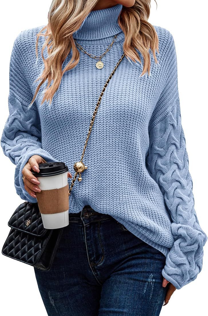 Damen Grobstrickpullover mit modernem Zopfdesign und hohem Kragen Drune
