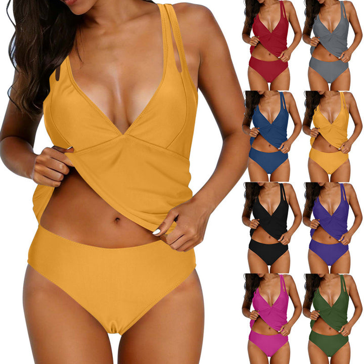 Damen Tankini-Set mit verstellbaren Trägern und raffiniertem V-Ausschnitt Drune