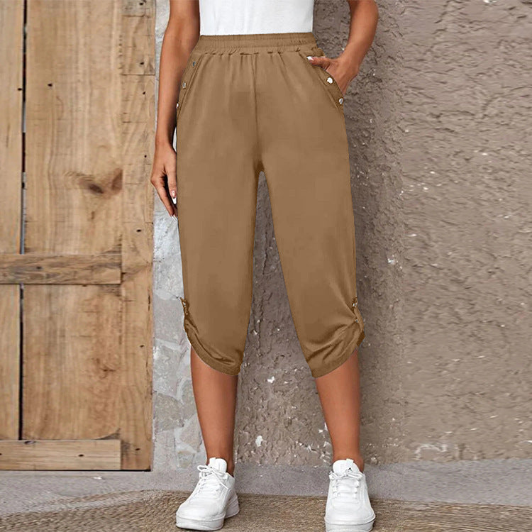Damen Bequeme Culotte-Hose mit dekorativen Knopfdetails Drune