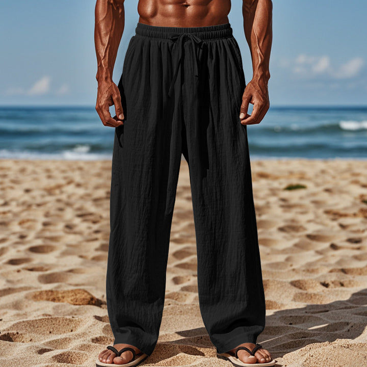 Herren nan Leichte Leinenhose mit weitem Bein und elastischem Bund Drune