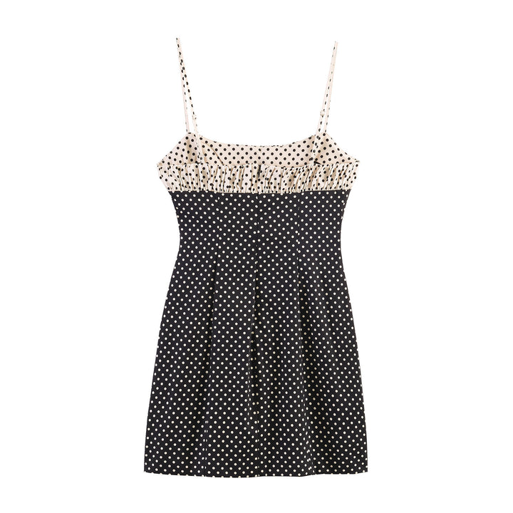 Damen Spaghettiträgerkleid mit Raffungen und Polka-Dots Drune