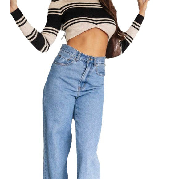 Damen Flared Jeans mit hohem Bund und weitem Bein für lässigen Stil Drune