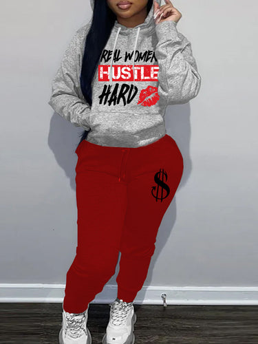 Damen Hoodie- und Jogginghose-Set mit motivierendem Schriftzug Drune