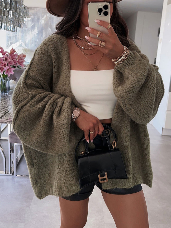 Damen oversized Strickjacke mit lässigen Ballonärmeln und strukturiertem Material Drune