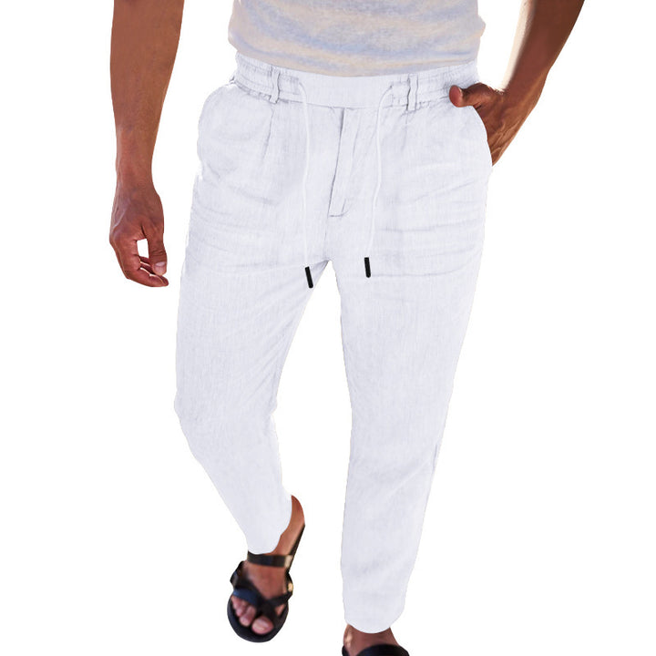 Herren lässige Leinenhose mit elastischem Bund Drune