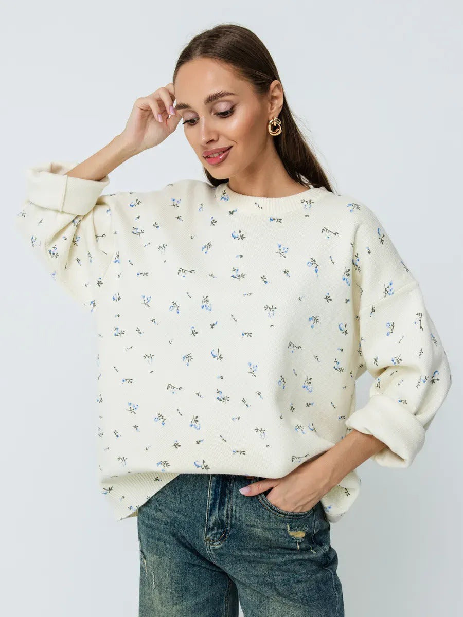 Damen lässiger Sweatpullover mit floralem Design und oversized Schnitt Drune