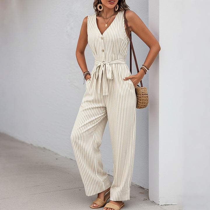 Damen eleganter Jumpsuit mit breiten Beinen und modischem Taillengürtel Drune