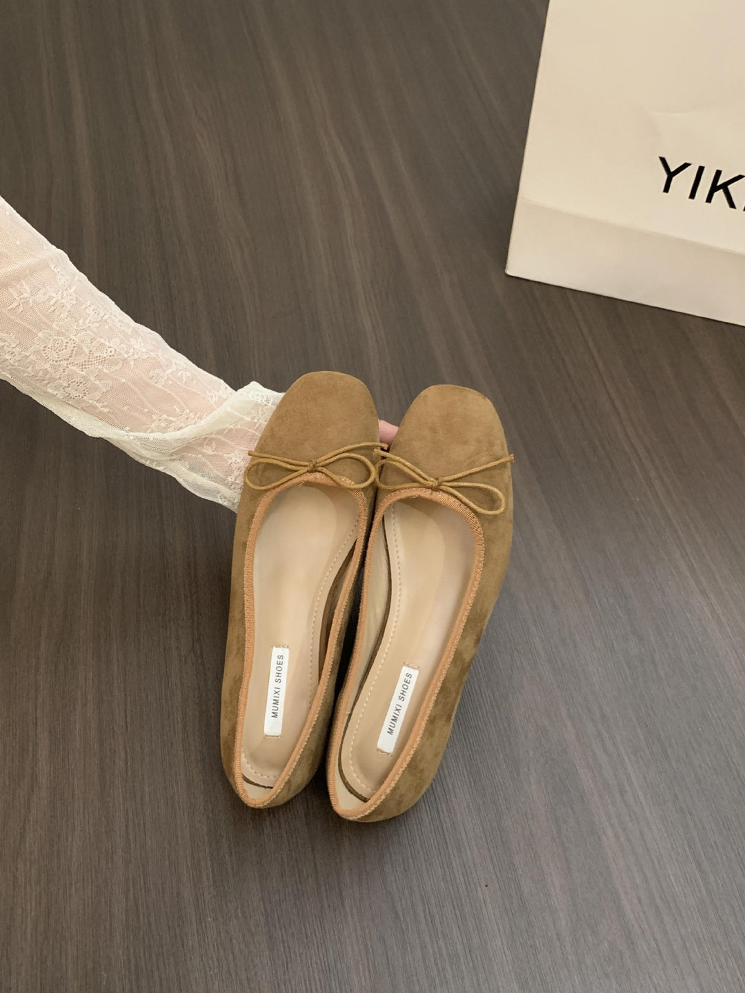 Damen Ballerinas mit zierlichem Schleifendetail und samtiger Oberflächenstruktur Drune
