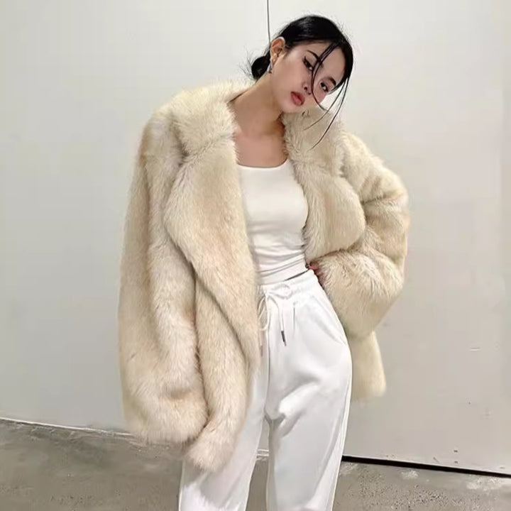 Damen Oversized Plüschjacke mit weit ausgestellten Ärmeln Drune