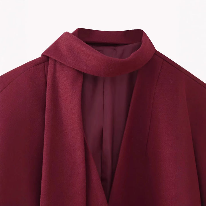 Damen elegante Blazerjacke mit abnehmbarem Schal Drune