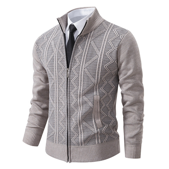 Herren nan Strickjacke mit Reißverschluss, Stehkragen und strukturierter Zopfmuster-Optik Drune