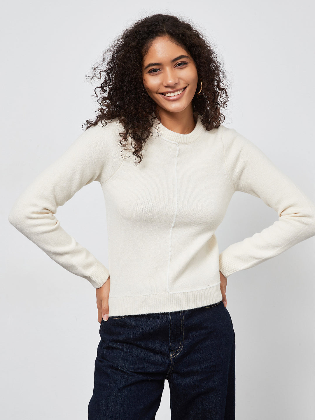 Damen Strickpullover mit schickem Rundhals und modernen Nahtdetails Drune