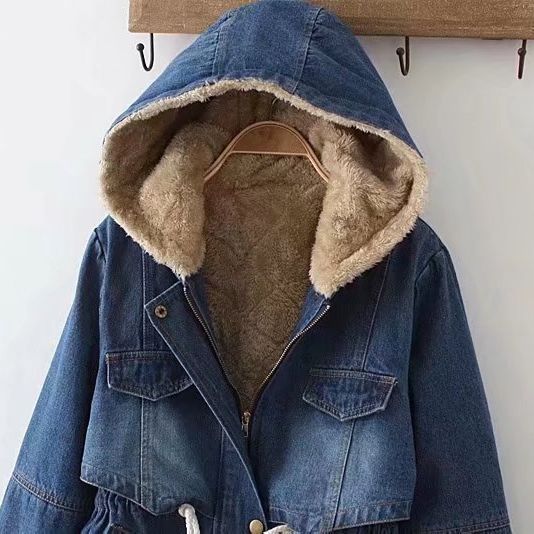 Damen Urbanes Denim Parka mit warmem Innenfutter und Kapuze Drune