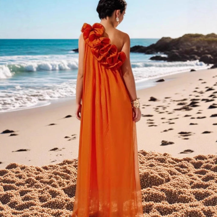 Damen Maxikleid mit asymmetrischem Rüschendesign und elegantem Schnitt Drune