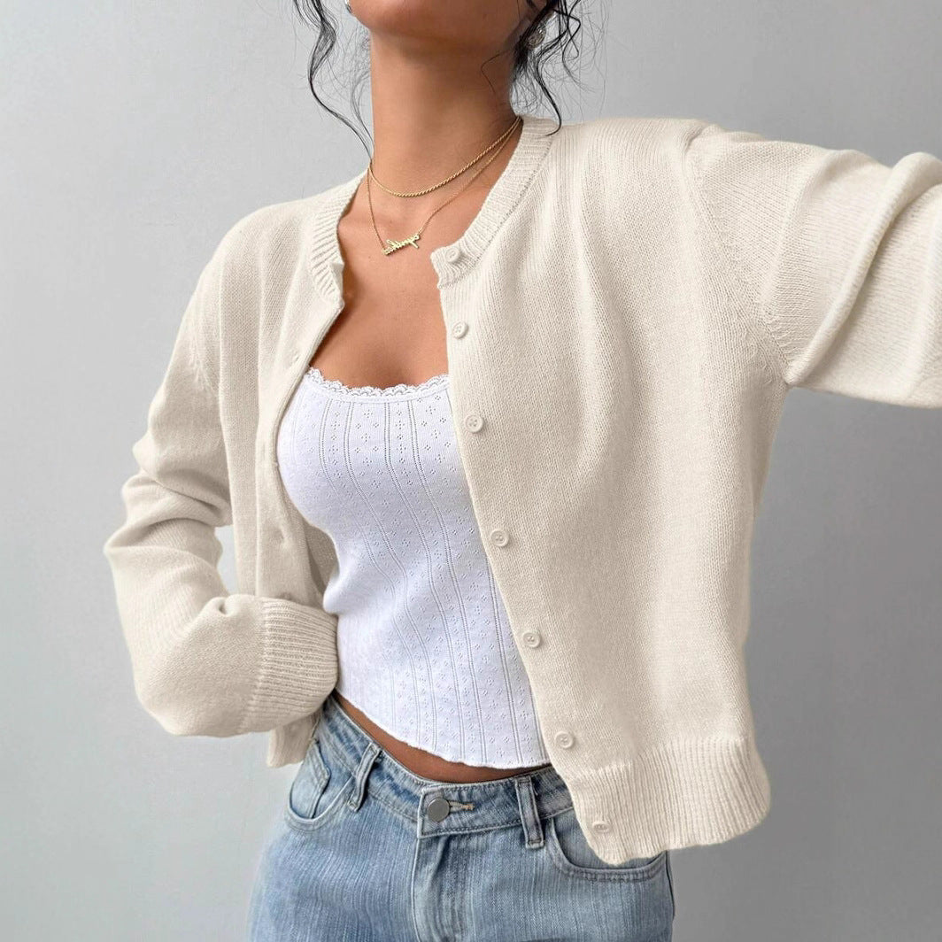 Damen Strickjacke mit Rundhalsausschnitt und Knopfleiste Drune
