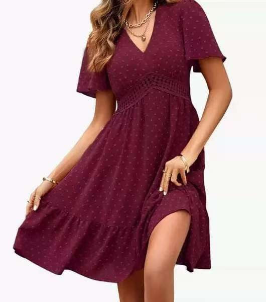 Damen Sommerliches Kleid mit V-Ausschnitt und Rüschendetails Drune