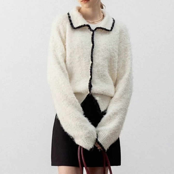Damen kuscheliger Strickcardigan mit Kontrastdetails und kragen Drune