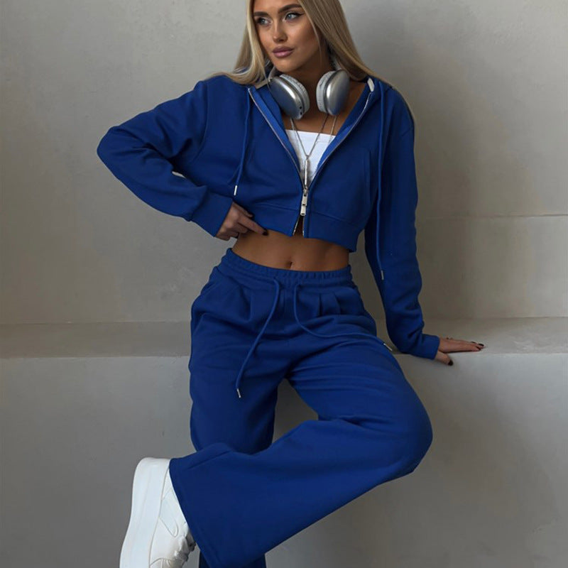 Damen sportliches Cropped Sweat-Set mit elastischem Bund und lässigem Schnitt Drune