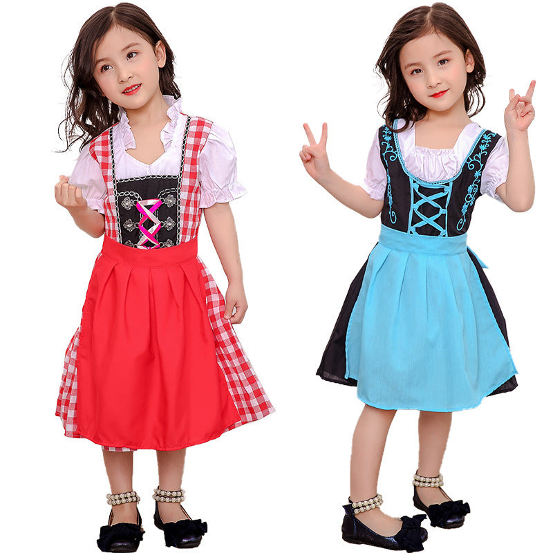 Damen nan traditionelles Kinderdirndlkleid mit geschnürtem Mieder, bestickten Details und abnehmbarer Schürze Drune