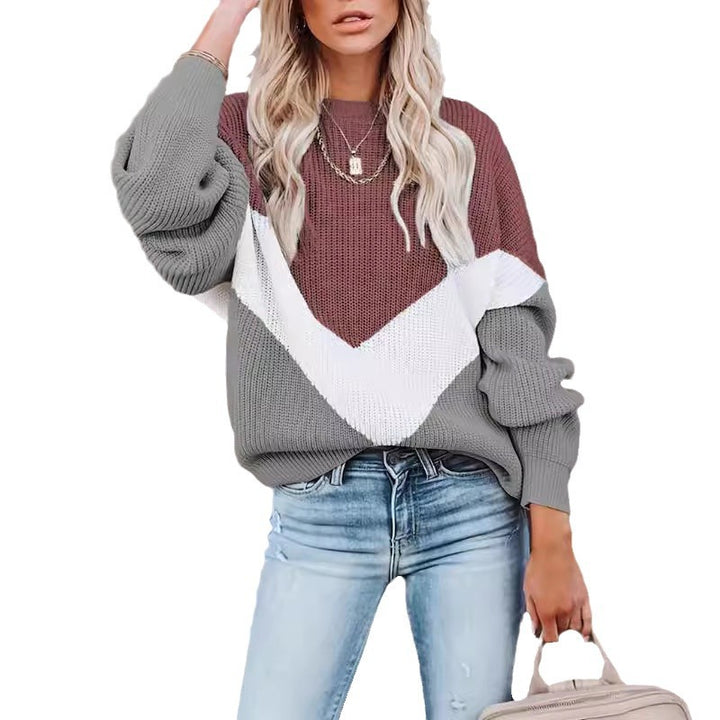 Damen Casual Blockstreifen Pullover mit voluminösen Ärmeln Drune