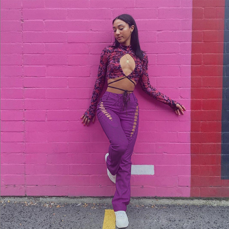Damen Crop-Top mit innovativem Cut-Out-Design und langen Ärmeln Drune