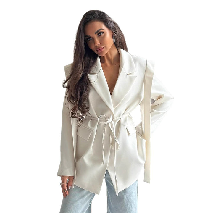 Damen Oversized Blazerjacke mit Taillenknoten Drune