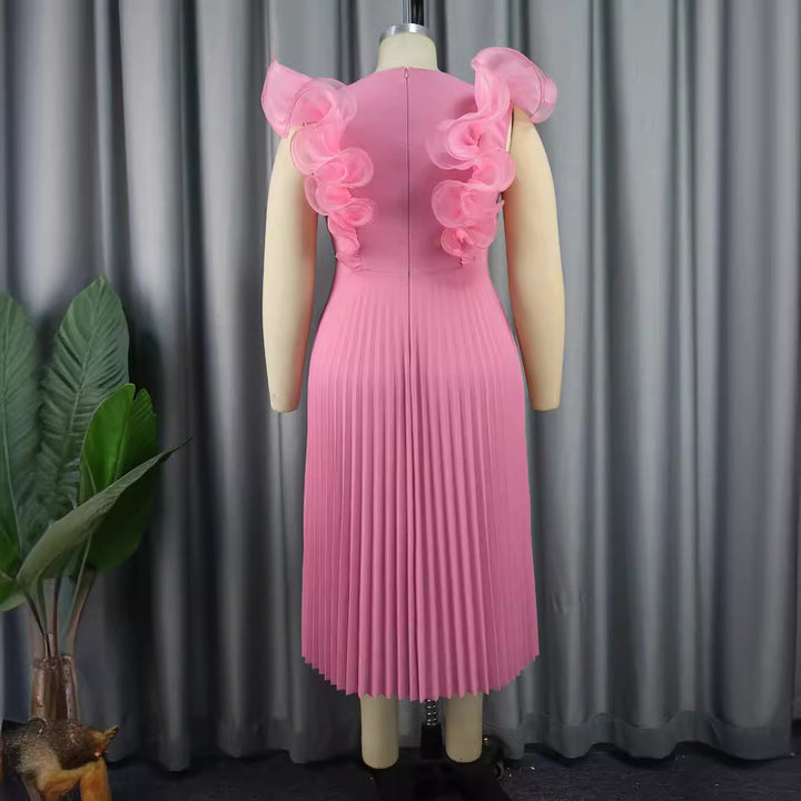 Damen Plissee Kleid mit voluminösen Rüschendetails Drune