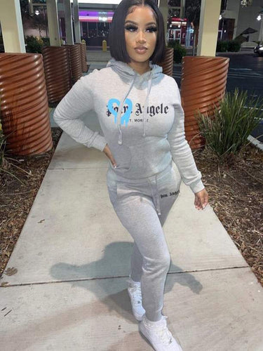 Damen lässiges Hoodie und Jogginghose Set mit kreativem Grafikdesign Drune