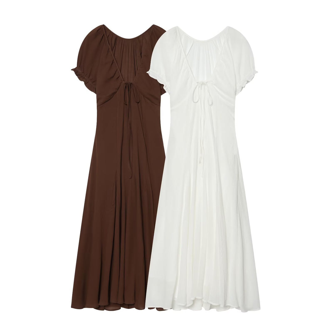 Damen Maxikleid mit fließendem Schnitt und verstellbarem Kordelzug Drune
