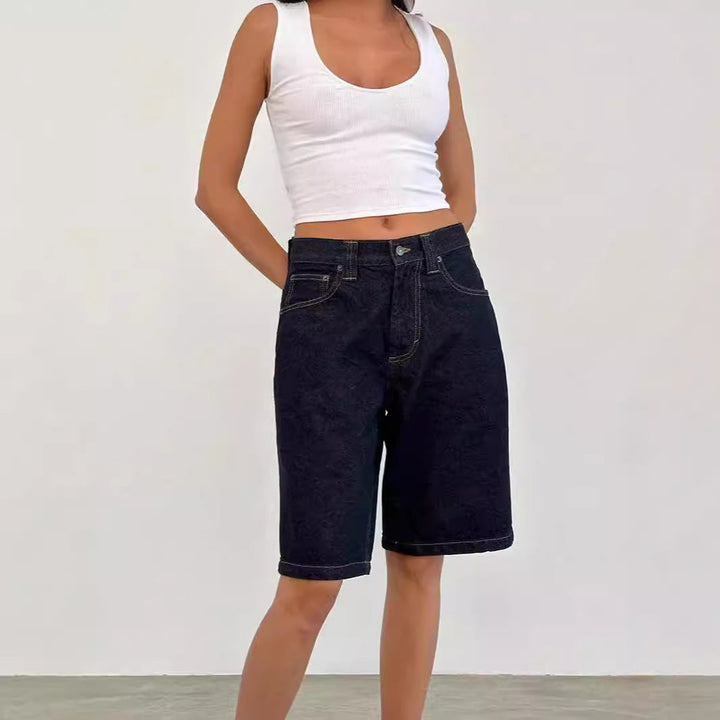 Damen lässige Denim-Shorts mit weitem Schnitt und hohen Seitentaschen Drune