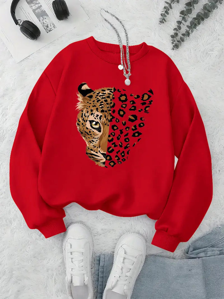 Damen Sweatshirt mit Leopardenmotiven Drune