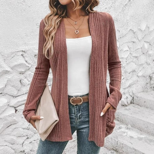 Damen Strickjacke mit offenem Design und praktischen Taschen Drune