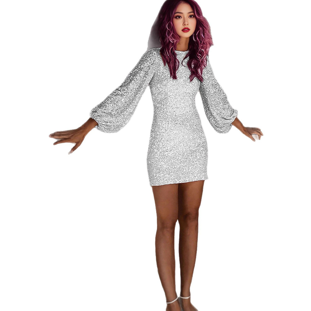 Damen Funkelndes Party-Kleid mit langen Ärmeln Drune